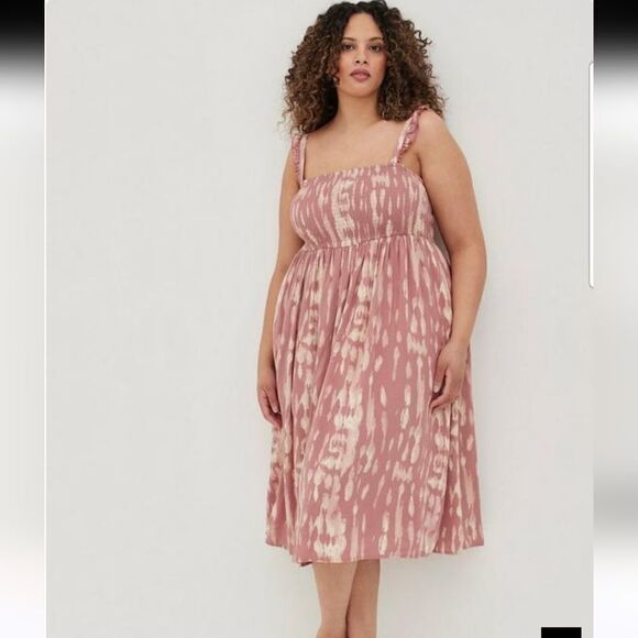 torrid Dresses & Skirts - Torrid Midi Challis Smocked Tie Dye Dress